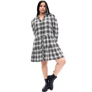 GAP Relaxed Tiered Plaid Flannel Shirt Dress